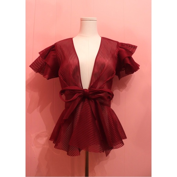 Fashion Nova Deep Red Pleated Blouse - Picture 1 of 4